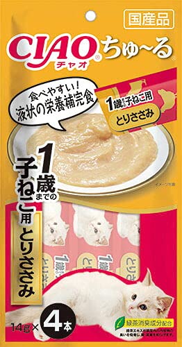 （まとめ買い）いなばペットフード CIAO チャオ ちゅ〜る 1歳までの子ねこ用 とりささみ 14g×4本 猫用おやつ 【×24】の通販は 8,026円