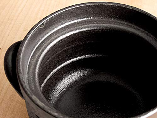 みのさらら 土鍋 ご飯 2合 直火専用 黒釉線紋 2重蓋 日本製 萬古焼_1