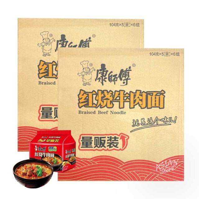 【常温便】カンシーフー醤油煮込む牛肉麺/康師傅紅焼牛肉面（5食入）×12点【6920698400637】