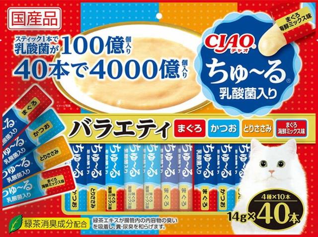 （まとめ買い）いなばペットフード CIAO ちゅ〜る 乳酸菌入り バラエティ 14g×40本 猫用おやつ 【×3】