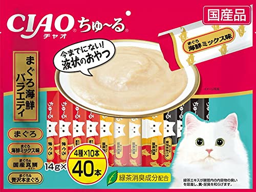（まとめ買い）いなばペットフード CIAO ちゅ〜る まぐろ海鮮バラエティ 14g×40本 猫用おやつ 【×3】