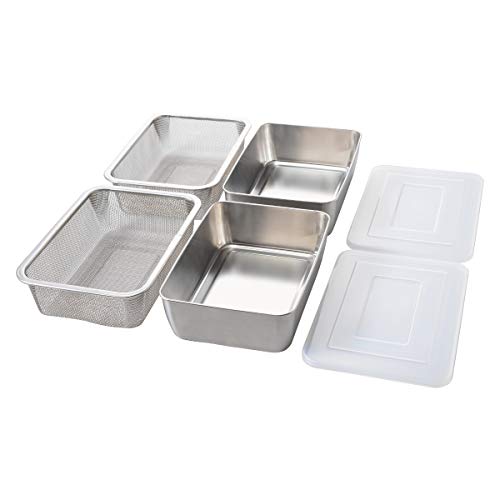 キッチンバット ステンレスバット セット 蓋付き深型ステンレスバット・角型ザルセット A-77027