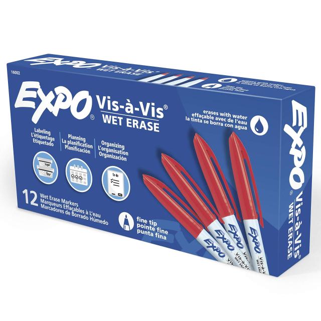 EXPO Vis-a-Vis ウェットイレースマーカー 細字 レッド 12本入り