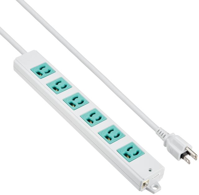 サンワサプライ 工事物件タップ 3P 6個口 3m 緑色 TAP-K6-3G