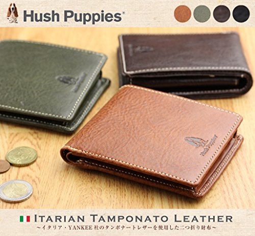 [ハッシュパピー] イタリアンレザー 牛革 二つ折り財布 チョコ