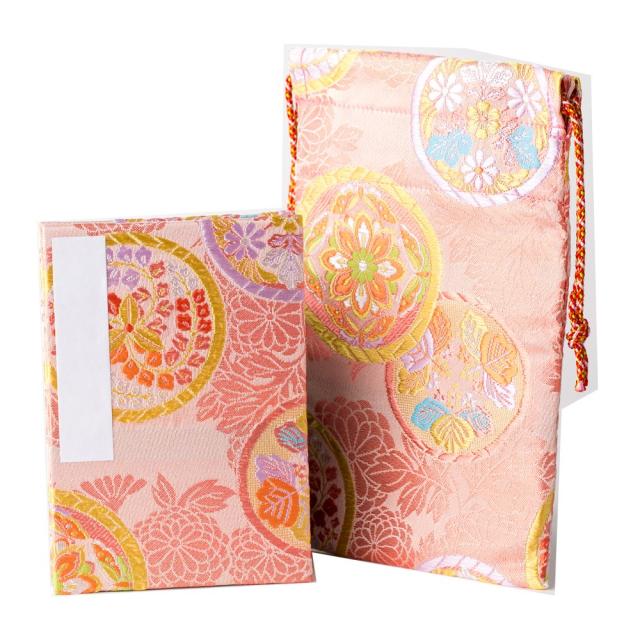 高知製本 御朱印帳袋セット 蛇腹菊唐草地に丸華紋（ピンク） 蛇腹用