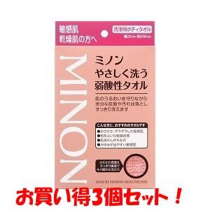 ミノン やさしく洗う弱酸性タオル 1枚 ×3個セット
