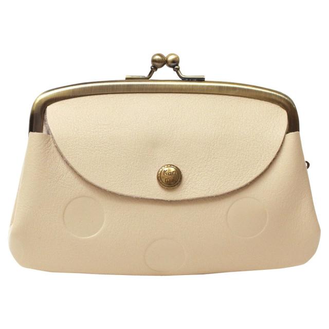 [カンミ] キャンディ ルーフ親子がま口 WL17-72 ガマグチ 水玉 ドット 財布 レディース 本革 日本製 (バニラ)