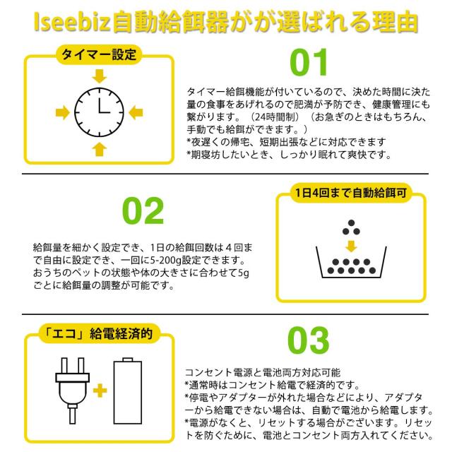 Iseebiz 自動給餌器 猫 犬 タイマー 10秒録音 自動餌やり機 えさやり 自動給餌機 オートフィーダ コードカバー付き 2WAY給電 3.5L_2