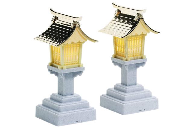 やまこう リモコン付 LED 灯篭 ゆらぎ 一対 炎が揺れる 高さ16cm 5号 小型〜中型 神棚用 電池式 サイズM (5号 16cm)