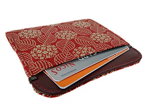 印傳屋 印伝 薄い財布 ホック式小銭入れ 1208 小銭入G 赤地鹿革白漆 あじさい柄 9.7cm×10.5cm×1.5cm ボックス型ポケット