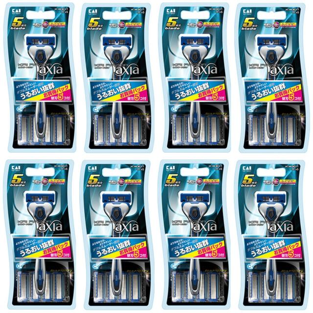【まとめ買い】KAI RAZOR axia(カイ レザー アクシア) 5枚刃カミソリ コンボパック 5P×8個