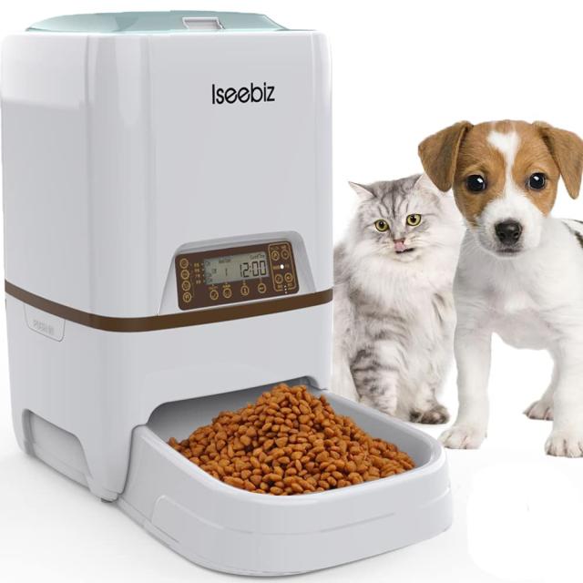 Iseebiz 自動給餌器 猫 犬用ペット自動餌やり機 5L大容量 1日4食で最大20日連続自動給餌 タイマー式 録音可 水洗い可能 猫/犬/うさぎな