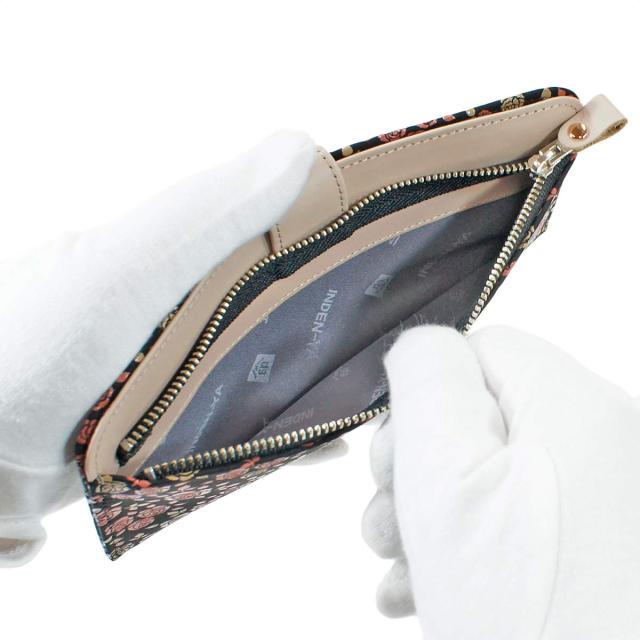 印傳屋] 印伝 長財布 薄い 鹿革 かぐわ ローズ小柄 黒地×白