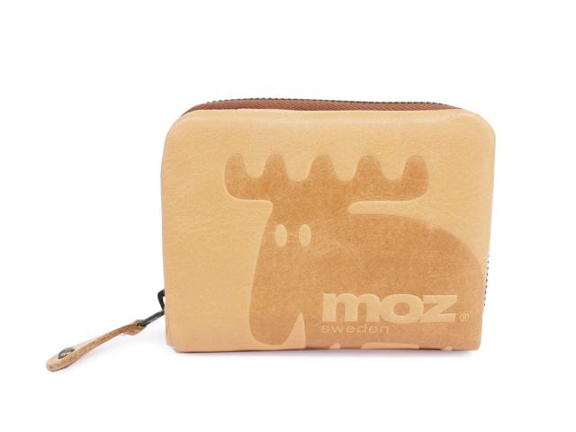 [モズ] 86000 本革 牛革 短財布 二つ折り ラウンドファスナー開閉 エルク ヘラジカ レディース キャメル