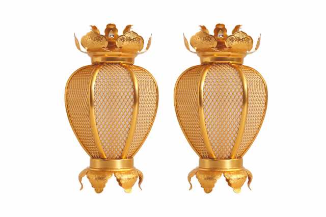 やまこう 灯ろう 照明 仏壇 吊り 燈篭 夏目型 ■ 小 ■ アルミ 金色 仏具 一対の通販は