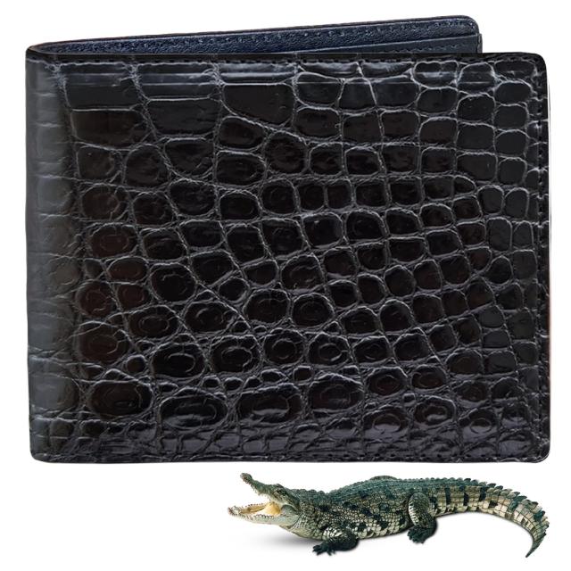 [Genuine Crocodile leather] 財布 メンズ 二つ折り クロコダイル革 薄い 皮財布 クロコ ワニ革 ウォレット 男性 ベトナ