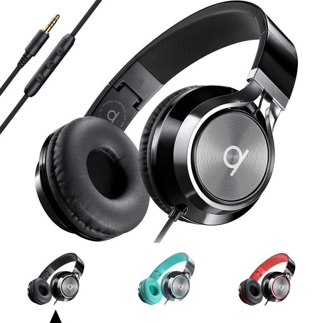 Artix CL750 折りたたみ式ノイズアイソレーション オンイヤーヘッドホン 有線 マイクとボリュームコントロール付き ステレオヘッドホン コード