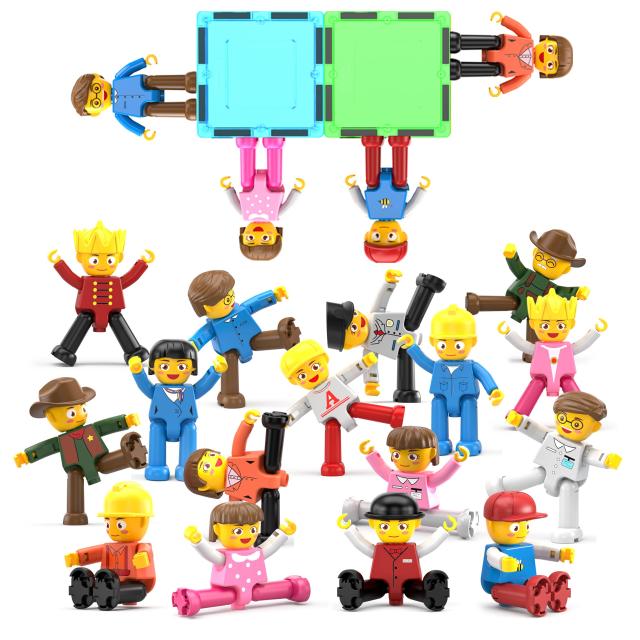 PicassoTiles 16ピース キャラクターアクションフィギュア 幼児向け玩具セット 拡張バラエティーパック マグネット式組み立て知育ブロック