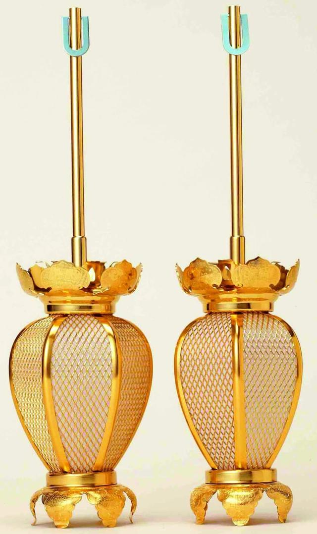 吊灯籠 アルミ夏目型 小 直径 ７．５cm 1対 電装コード付 ヒートン付 京仏壇いせむら