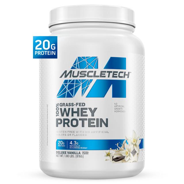 Muscletech 100％牧草飼育ホエイプロテイン、デラックスバニラ、816g（1.8ポンド）