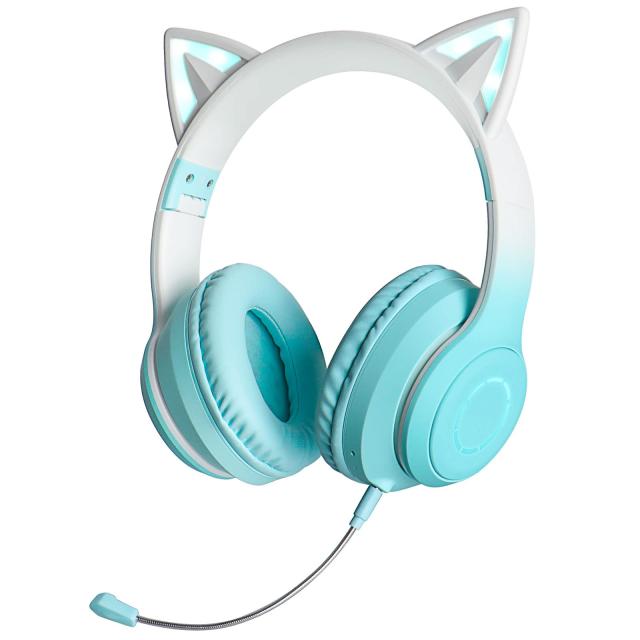 GHDVOP Bluetooth5.1 猫耳ヘッドホン ねこみみ ヘッドフォン ワイヤレスヘッドフォン 有線無線兼用 LED付き キラキラ 虹色変換