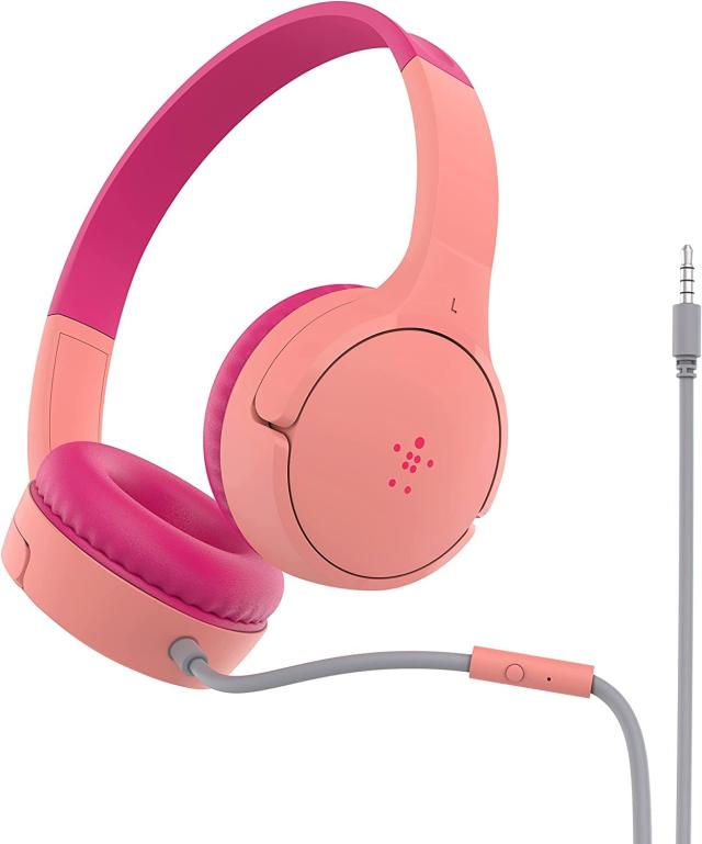 Belkin SoundForm Mini Kids 有線ヘッドホン 内蔵マイク&楽しいステッカー付き 85dB 安全な音量制限 ? オンライン学習/