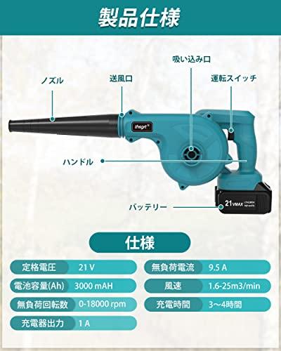 ブロワー 充電式 21V 3.0Ahバッテリ一 コードレス掃除機庭掃除 洗車