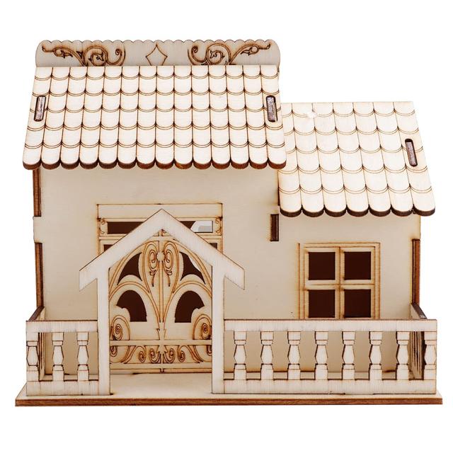 ハウス貯金箱 13 x 14 x 15cm ミニチュア ヴィラ コイン収納ボックス 常夜灯付き 木製貯金箱 ハウスモデル ドールハウス デスクトップギ