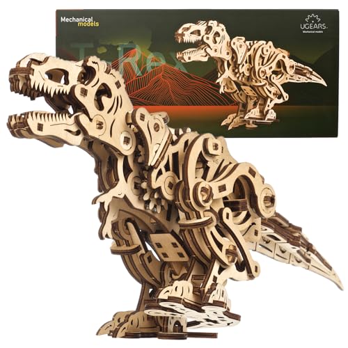 Ugears ティラノサウルス 木製パズル 動く 接着剤工具不要 立体パズル 恐竜の模型 大人 木製組立てキット 上級