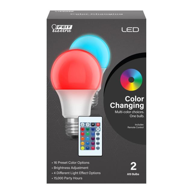 Feit Electric A19 LEDパーティーライト電球 色が変わる リモコン付き 5ワット E26標準ベース 80CRI 120V 寿命13年
