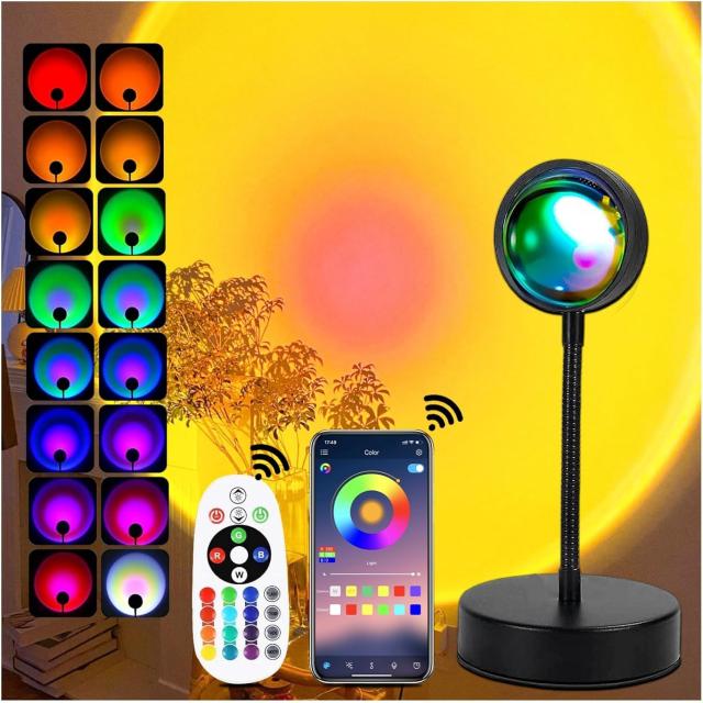 xoddi サンセットランプ プロジェクター LEDライト APPリモコン付き 16色 ナイトライト 360度回転 レインボーライト サンセットライト