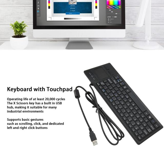 タッチパッド付き有線キーボード、ポータブル超薄型ミニコンパクトタッチキーボードプロフェッショナルUSBキーボード、HUB機能付き、コンピュータラップト_2