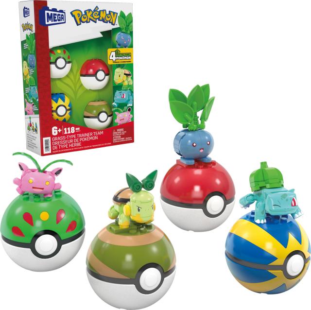 メガ(メガ) MEGA (メガ) ポケモン組み立ておもちゃセット 草型トレーナーチーム 118ピース ポーズ可能なキャラクター4個 高さ2インチ 子供