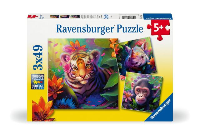 Ravensburger Jungle Babies 3x49ピース ジグソーパズル 子供用 - すべてのピースはユニークで、ピースは完璧にフィットし
