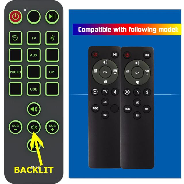 Klipsch R-51PMパワードスピーカー交換用リモコン、バックライト付き、特大ボタン付き。