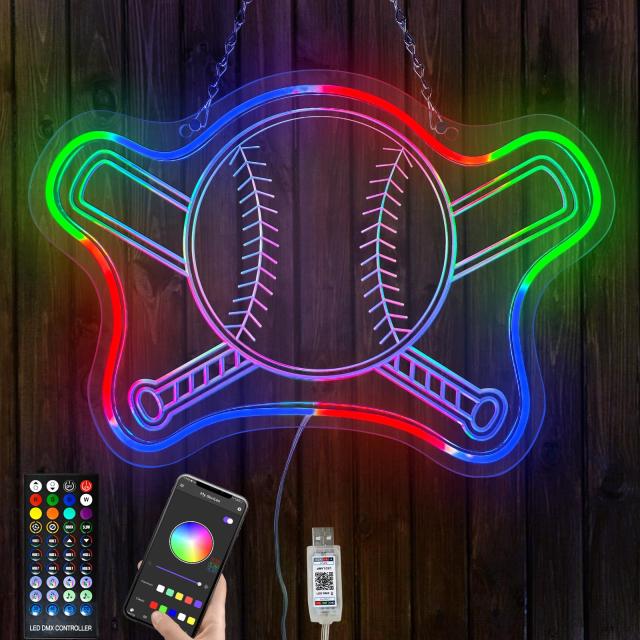 DQQDFTF 野球ネオンサイン 16×12インチ ネオンサイン ナイトライト 子供用壁装飾 リモコン付き 調光機能付き 野球ギフト クリスマス 誕生