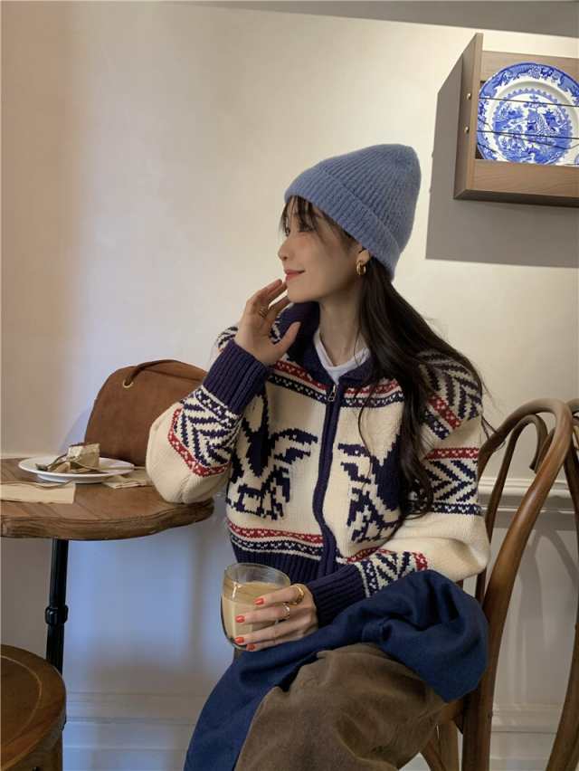 手編み風セーター 襟付 - ニット
