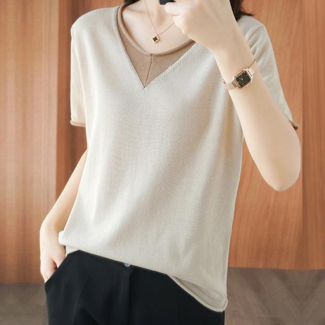 カットソー レディース Vネック半袖サマーニット Tシャツ Vネック ニット トップス シャツ 薄手ニット プルオーバー 重ね着風 レイヤードの通販はau Pay マーケット Fuei