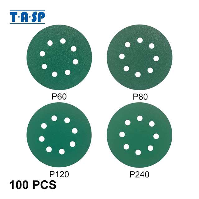 Tasp-ループ付き防水サンドペーパー100mm5インチウェットおよびドライ8穴滑り止めディスクバックルフィルムサンドペーパー125