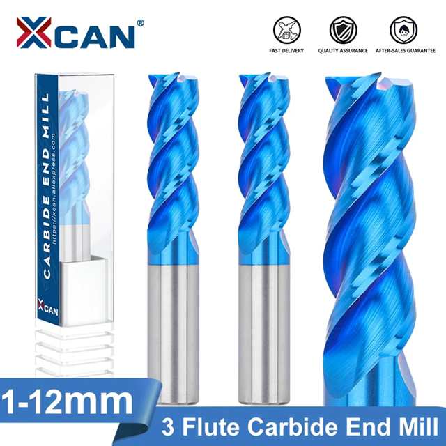 Xcan-フライス加工用CNCフライス盤アルミニウムカッター青でコーティングされた1-12mmのフライス加工3つのフルート炭化タングステン