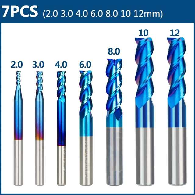 Xcan-フライス加工用CNCフライス盤,アルミニウムカッター,青でコーティングされた1-12mmのフライス加工,3つのフルート,炭化タングステン