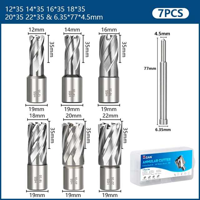 Xcan-ドリルビット7個のセット,12?22mm,hssの結果のカッター,パイロットピン付きのマスターgドリル用,12?22mmのシャンクホールソーカッタ