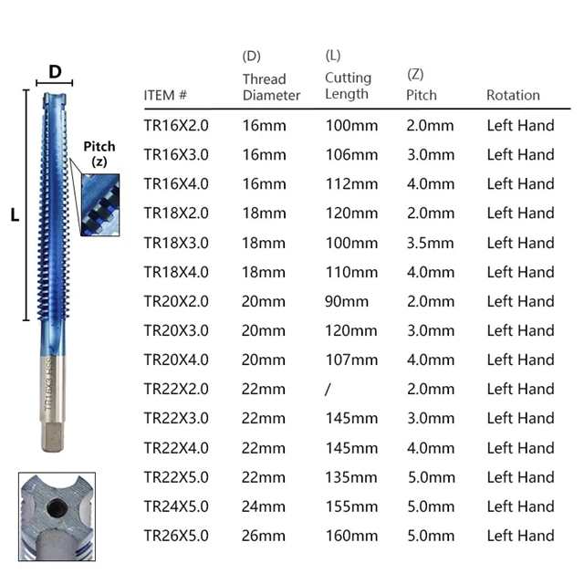 Xcan-ねじ付きねじタップ,tr8 9 10 12 14 15 16 18 20 22 24 26,左/右