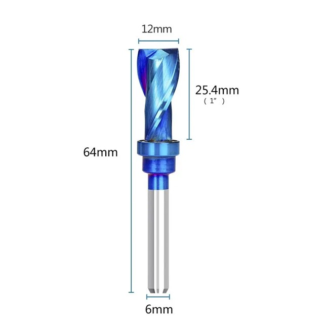 XCAN-CNCルータービット圧縮フラッシュトリムカッター、6mm、1/4シャンクスパイラル、上下カット、エンドミル炭化フライスツール