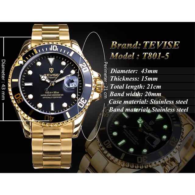 TEVISE 2020 クラシック高級カレンダーゴールドステンレス メンズ自動マシン式ビジネスファッション腕時計トップブランド時計｜au PAY  マーケット