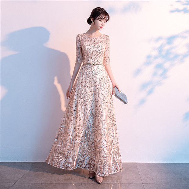 【送料無料】パーティードレス ロングドレス ファスナータイプ 編み上げタイプ 合唱ドレス エレガント 演奏会 袖あり ドレス ラウンドネック きらきら  成人式 同窓会 カラオケドレス  ピアノ 発表会 Aライン 結婚式 ステージドレス 二次会 送料無料】パーティードレス ロングドレス ファスナータイプ 編み上げ