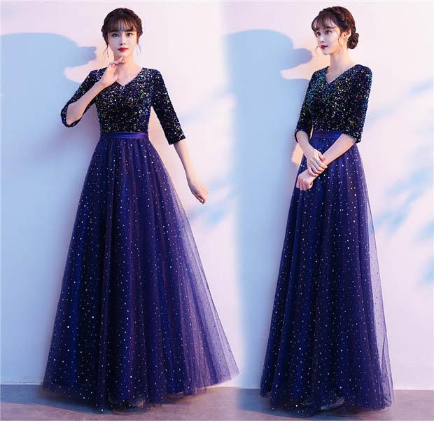 送料無料】パーティードレス ロングドレス エレガント 演奏会 袖あり