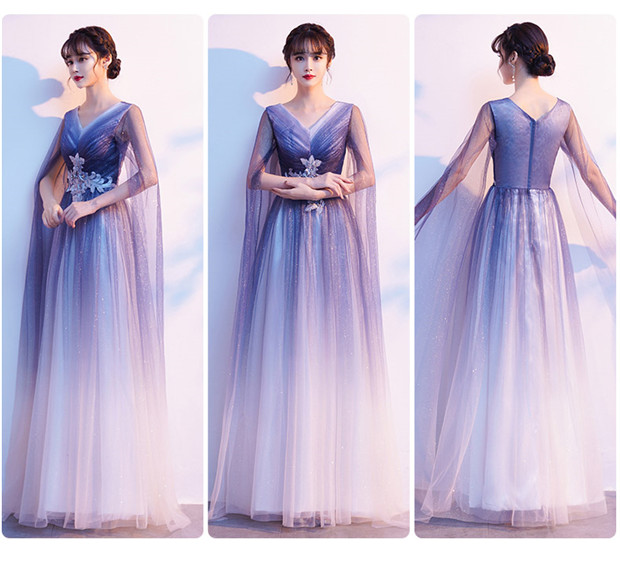 【送料無料】パーティードレス ロングドレス 演奏会  パフスリーブ 透け感 キラキラ ネイビー グラデーション ドレス 成人式 同窓会 可愛い 大人 ピアノ 発表会 結婚式 ステージドレス 二次会 母親 ウエディング ワンピース 上品 20代 30代 40代 送料無料】パーティードレス ロングドレス 演奏会 パフスリーブ 透け感
