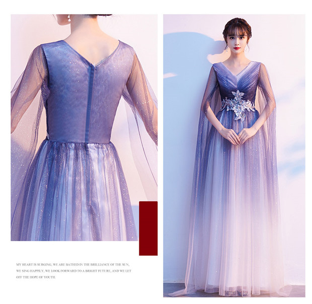 【レビュー投稿で+5%還元】パーティードレス ロングドレス 演奏会 パフスリーブ 透け感 キラキラ ネイビー グラデーション ドレス 成人式 同窓会 可愛い 大人 送料無料】パーティードレス ロングドレス 演奏会 パフスリーブ 透け感